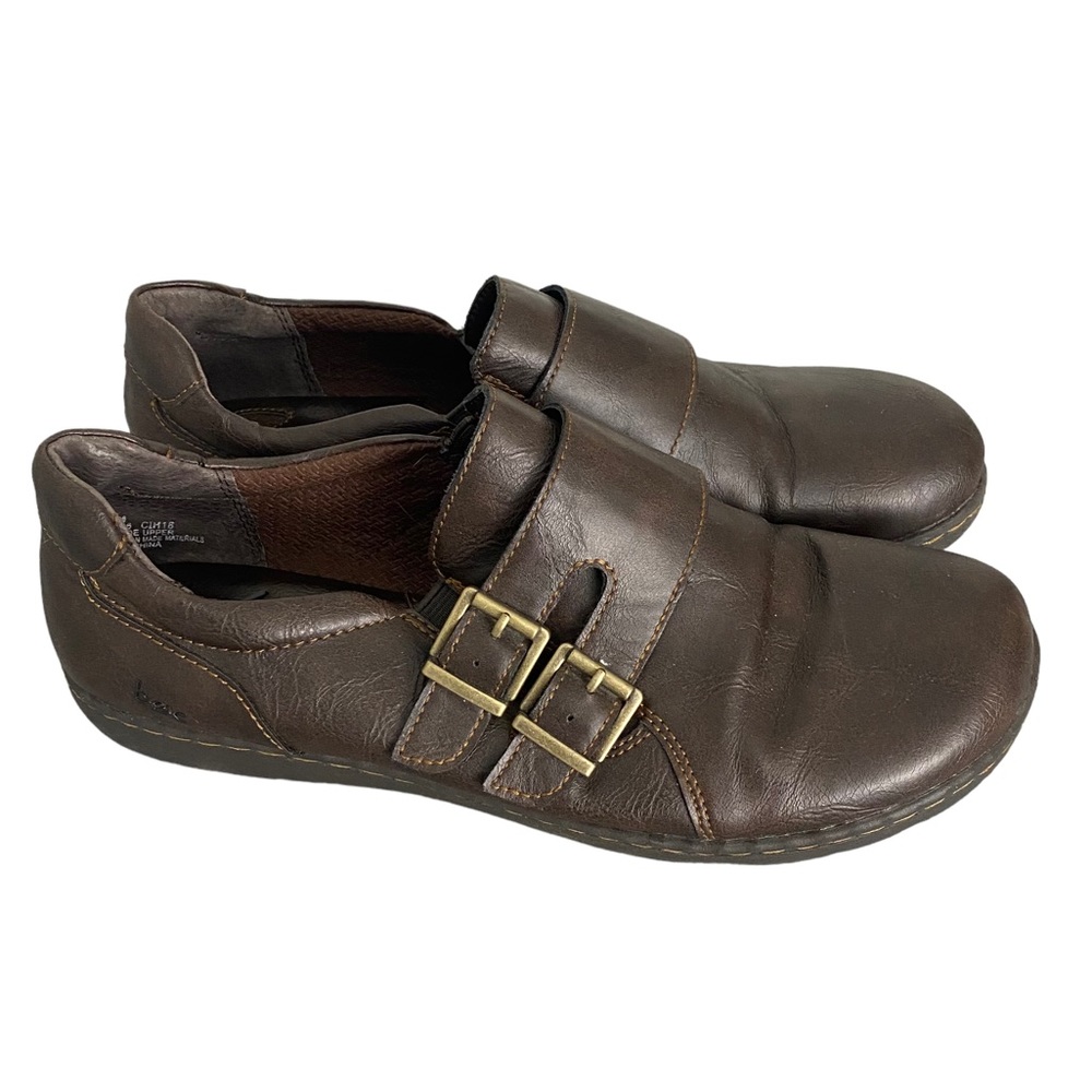 boc Brown Leather Double-Buckle Slip-On Sneakers